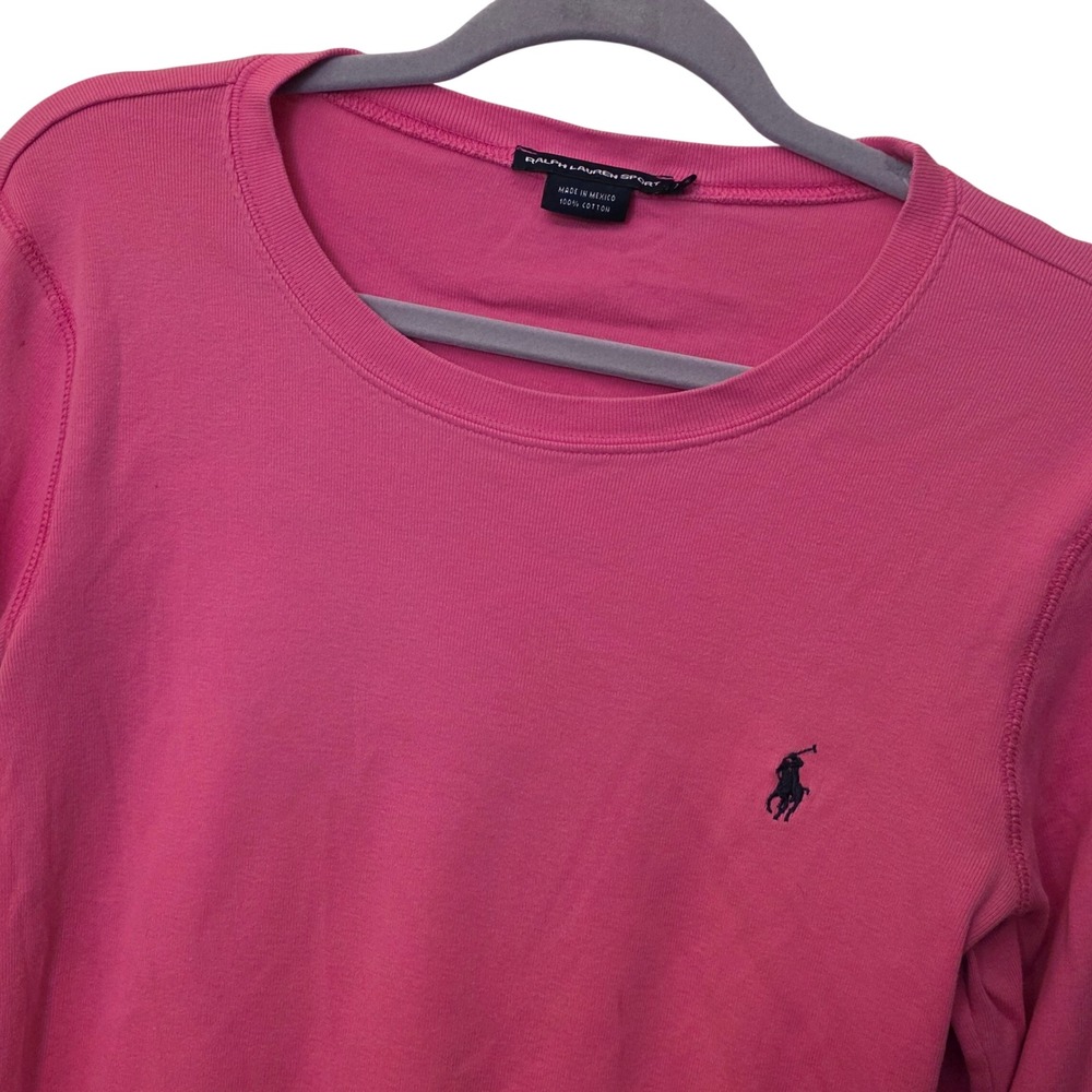 Ralph Lauren Sport Womens XL Pink Long Sleeve Cotton Crewneck Pony Logo Tee